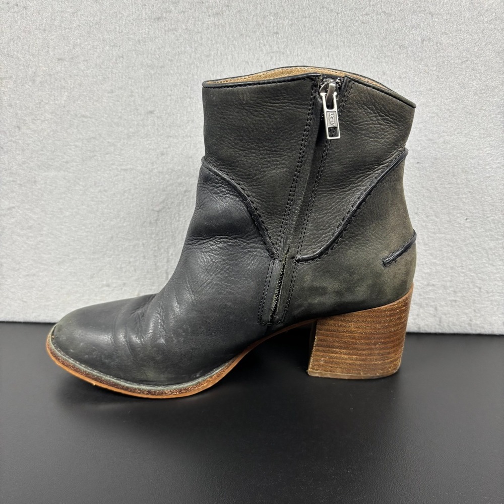 UGG Annie Black Full Grain Leather 1095061‎ Zip-Up Ankle Boots Womens Size 9 - Picture 10 of 11